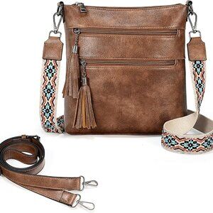 Crossbody Bags for Women Trendy Vegan Leather Multi Pocket Tassel Ladies Shoulde